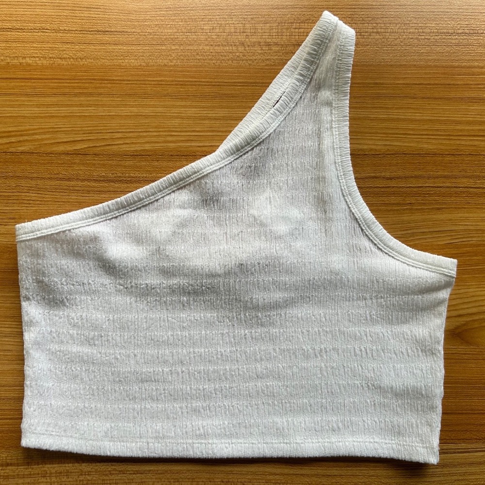 American Eagle White Smocked One Shoulder Crop Top Size XL NEW! $20